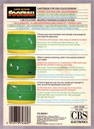 Box back cover for Super Action Soccer on the Coleco Vision.