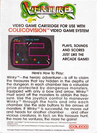 Box back cover for Venture on the Coleco Vision.