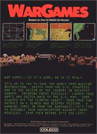 Box back cover for War Games on the Coleco Vision.
