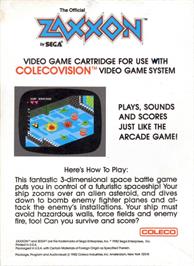 Box back cover for Zaxxon on the Coleco Vision.