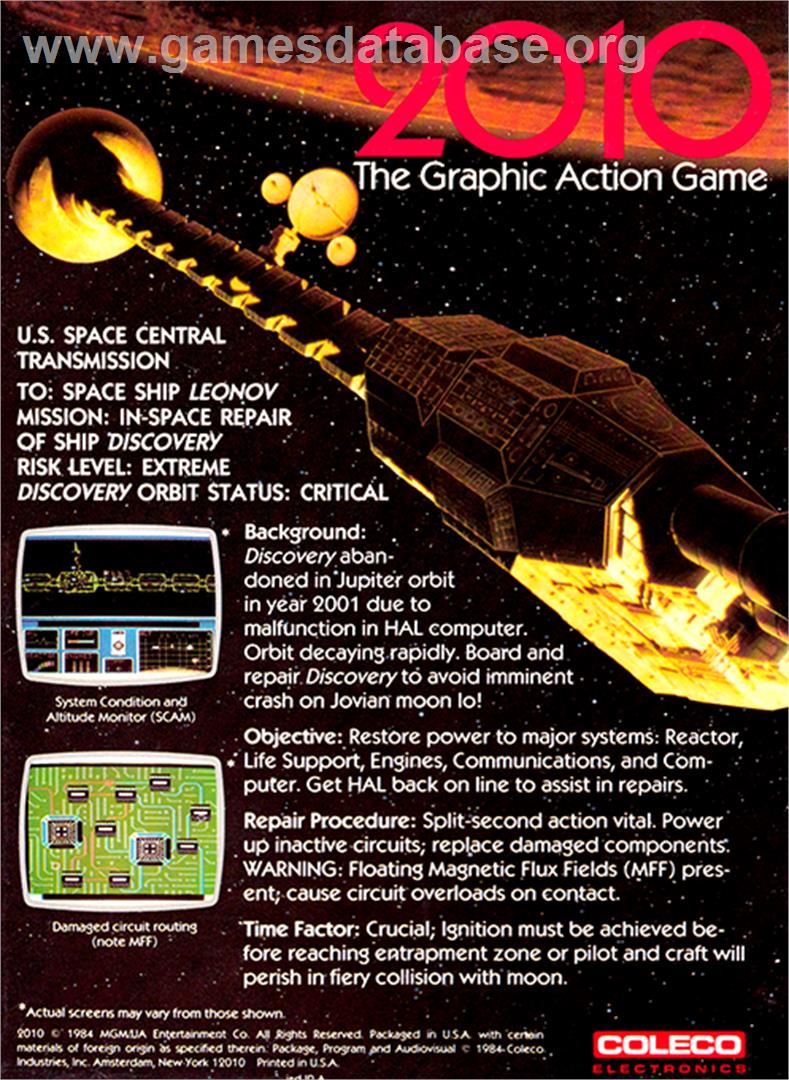2010: The Graphic Action Game - Coleco Vision - Artwork - Box Back