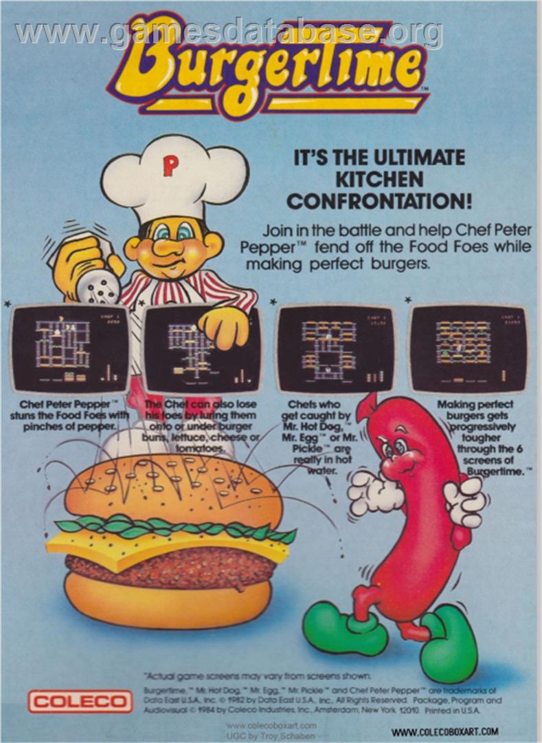 Burger Time - Coleco Vision - Artwork - Box Back