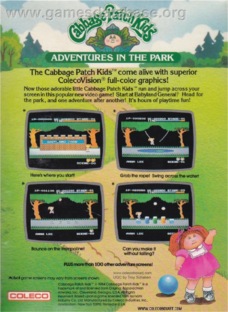 Cabbage Patch Kids Adventures in the Park - Coleco Vision - Artwork - Box Back