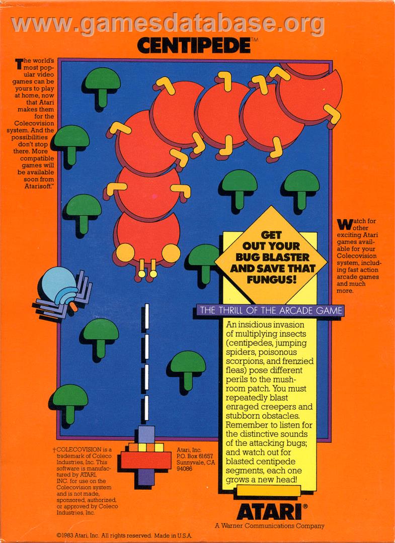 Centipede - Coleco Vision - Artwork - Box Back