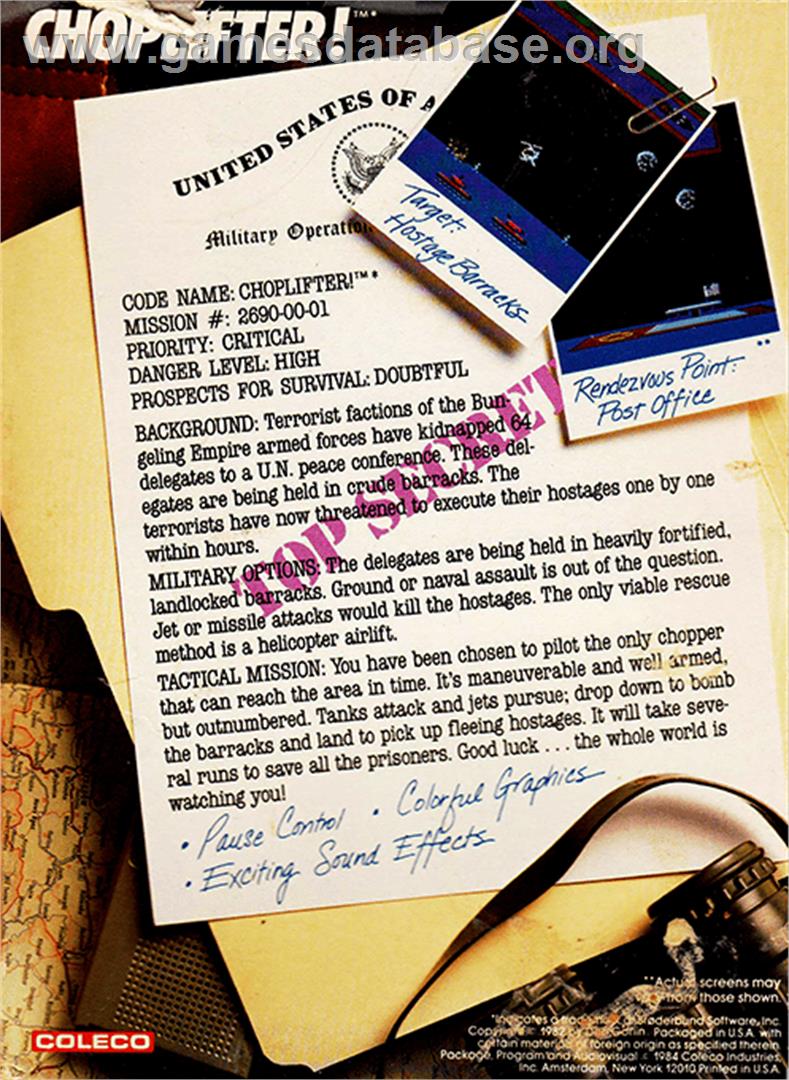 Choplifter! - Coleco Vision - Artwork - Box Back