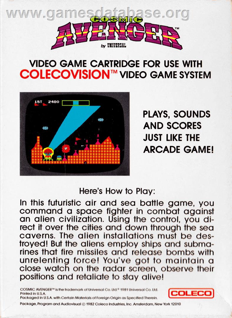 Cosmic Avenger - Coleco Vision - Artwork - Box Back