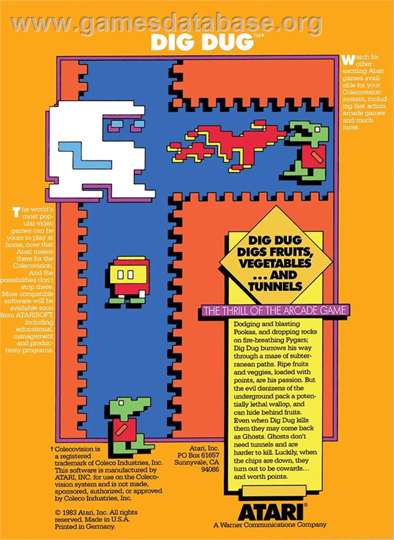 Dig Dug - Coleco Vision - Artwork - Box Back