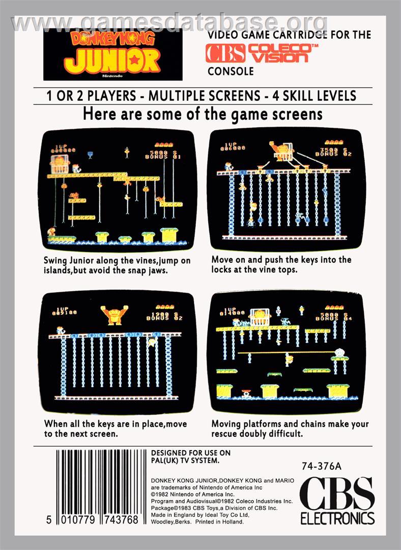 Donkey Kong Junior - Coleco Vision - Artwork - Box Back