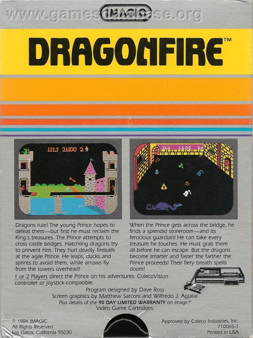 Dragonfire - Coleco Vision - Artwork - Box Back
