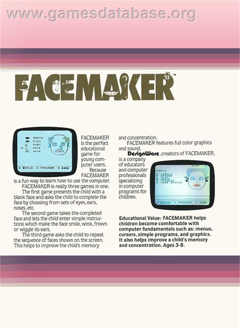 FaceMaker - Coleco Vision - Artwork - Box Back