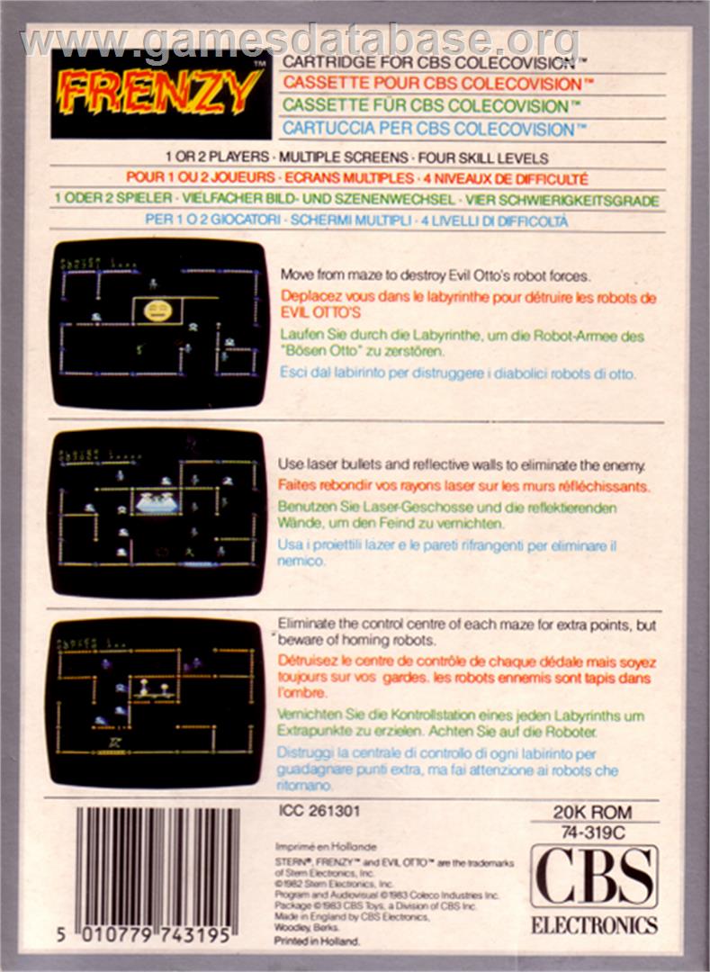 Frenzy - Coleco Vision - Artwork - Box Back