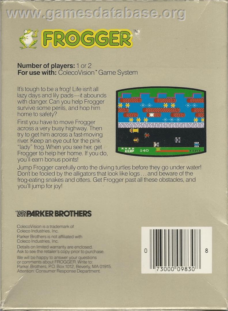 Frogger - Coleco Vision - Artwork - Box Back