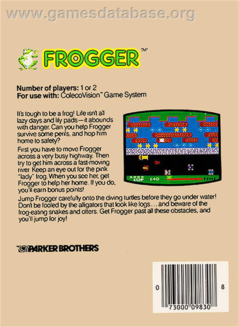 Frogger - Coleco Vision - Artwork - Box Back