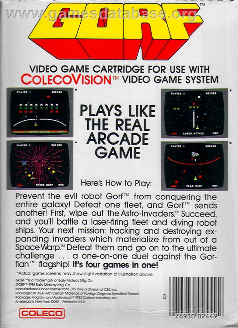 Gorf - Coleco Vision - Artwork - Box Back