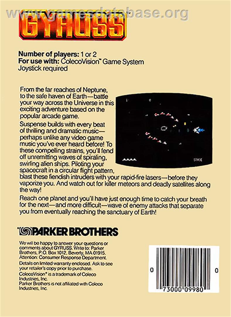 Gyruss - Coleco Vision - Artwork - Box Back