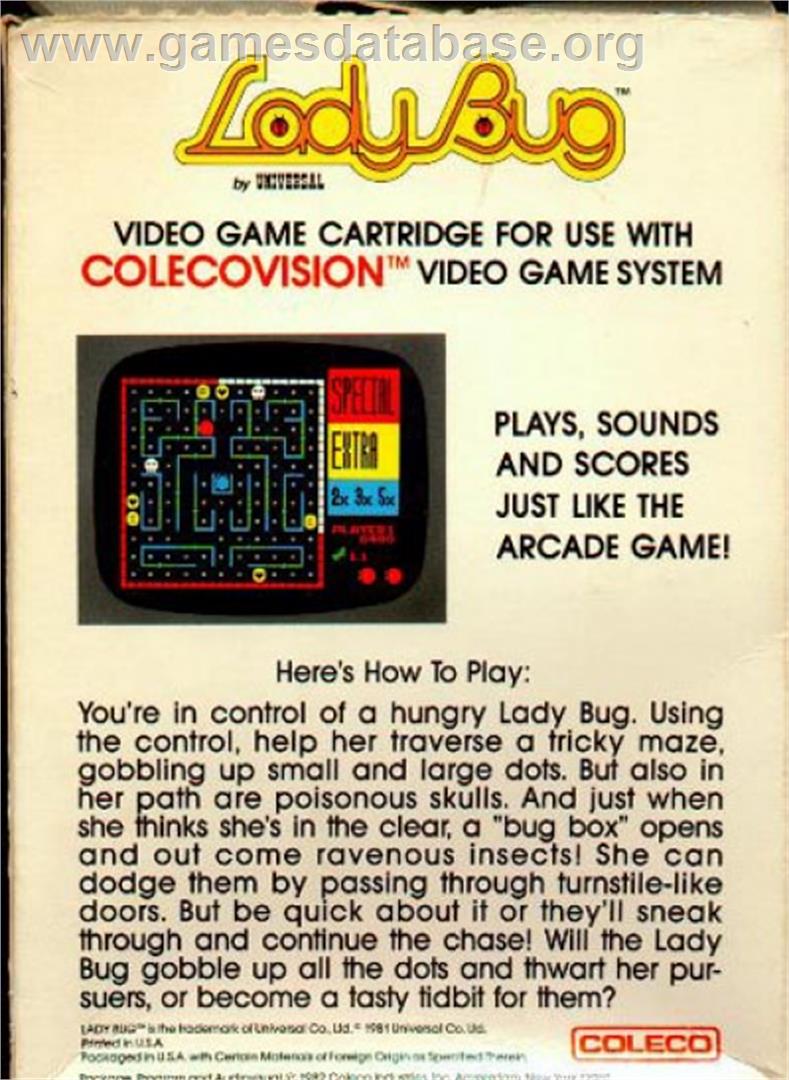 Lady Bug - Coleco Vision - Artwork - Box Back