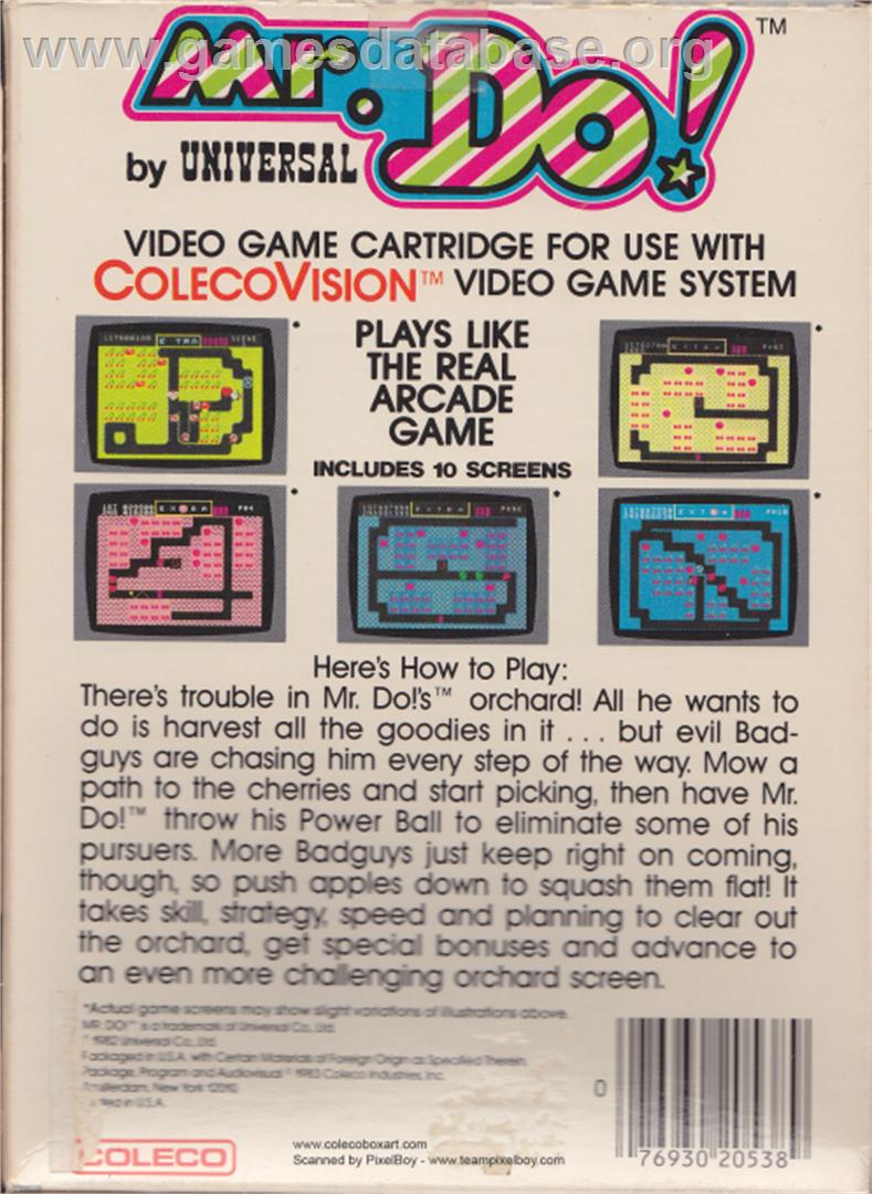 Mr. Do! - Coleco Vision - Artwork - Box Back