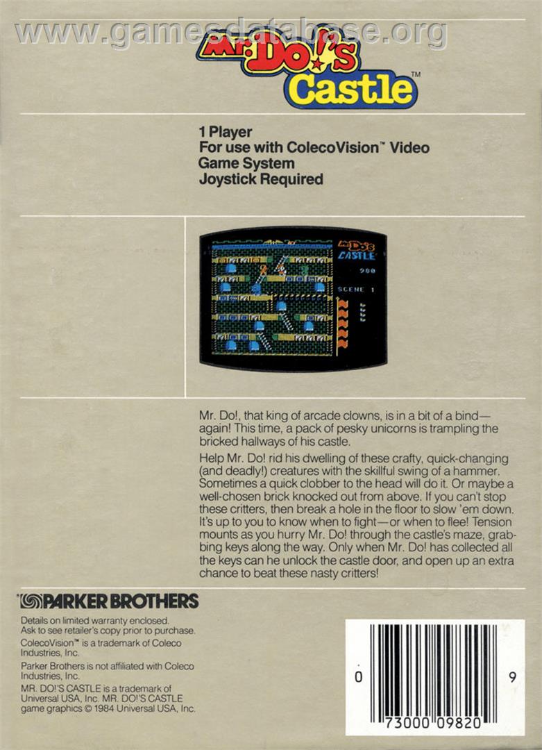Mr. Do! - Coleco Vision - Artwork - Box Back