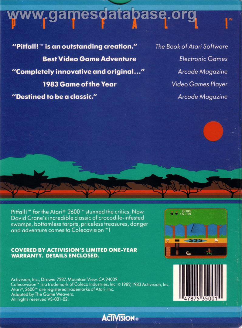 Pitfall! - Coleco Vision - Artwork - Box Back