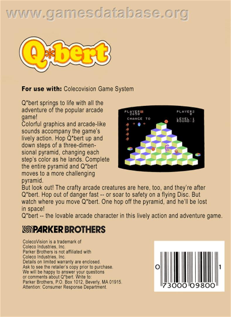 Q*bert - Coleco Vision - Artwork - Box Back