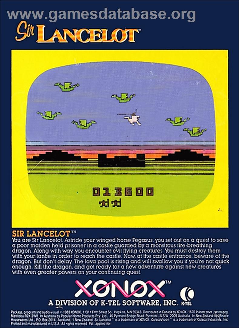 Sir Lancelot - Coleco Vision - Artwork - Box Back