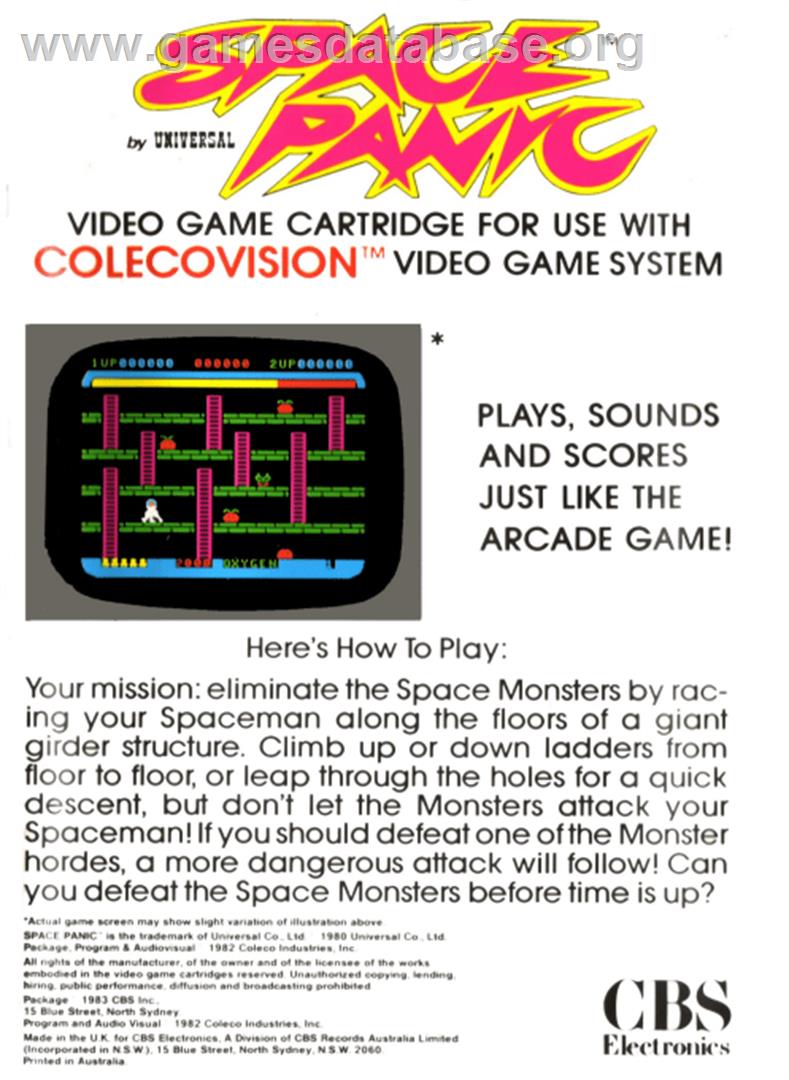 Space Panic - Coleco Vision - Artwork - Box Back