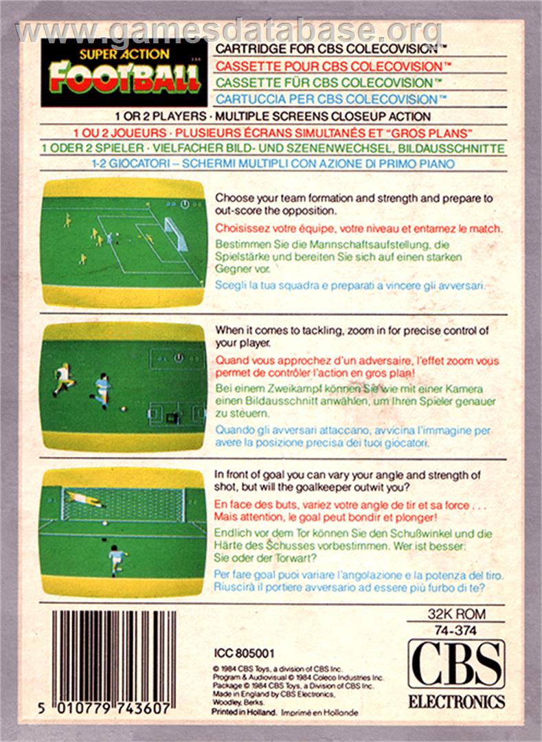 Super Action Soccer - Coleco Vision - Artwork - Box Back