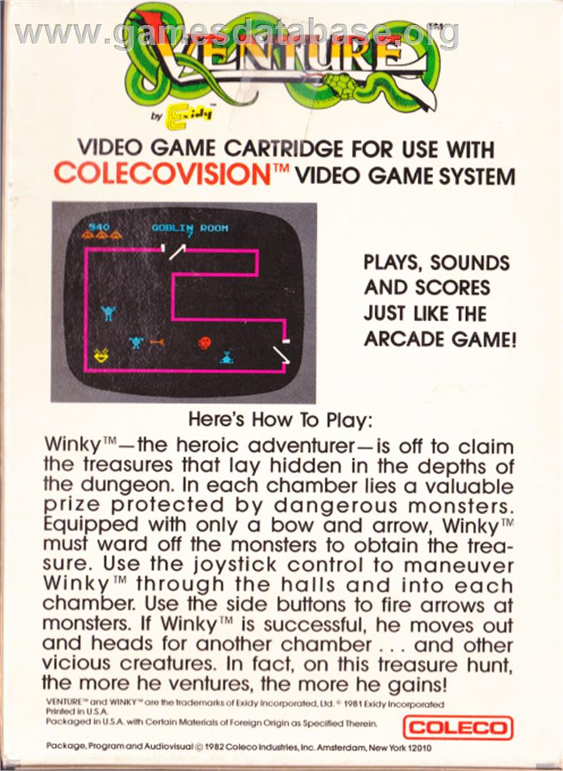 Venture - Coleco Vision - Artwork - Box Back