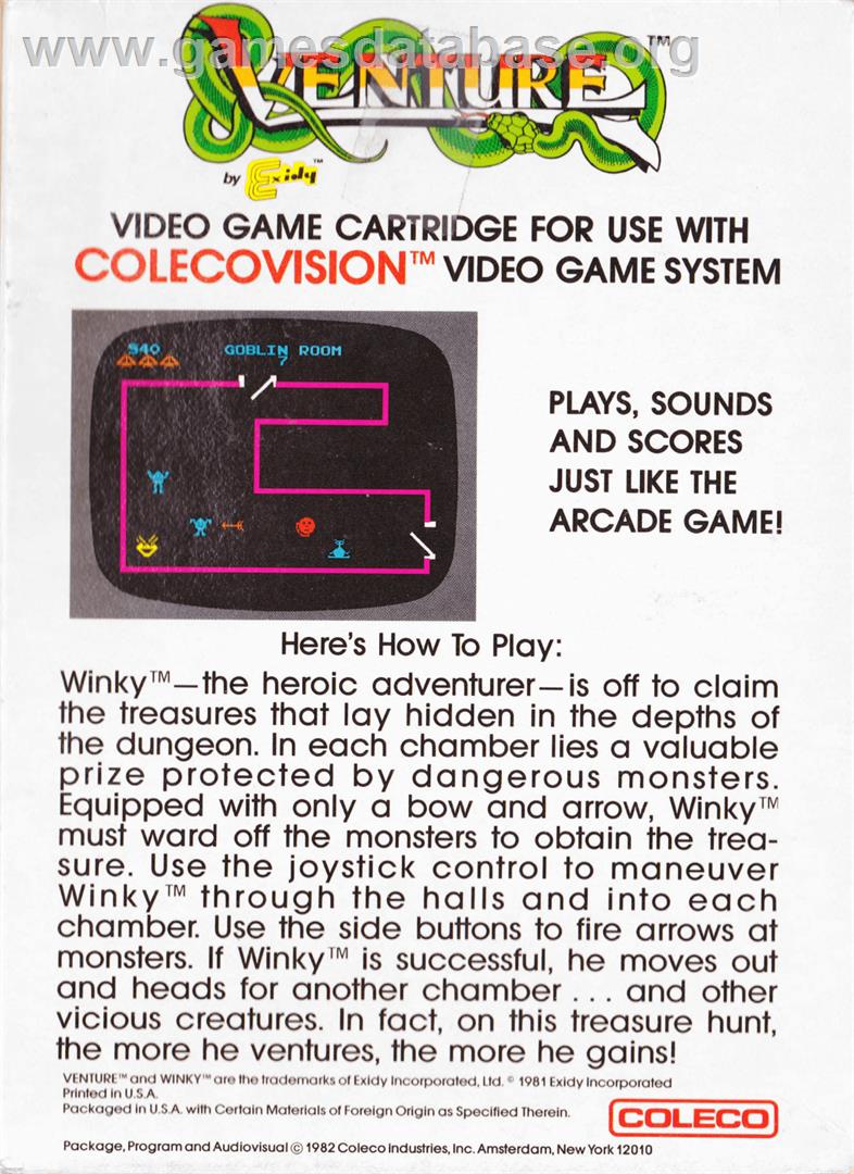 Venture - Coleco Vision - Artwork - Box Back