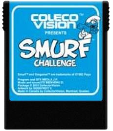 Cartridge artwork for Smurf Challenge on the Coleco Vision.