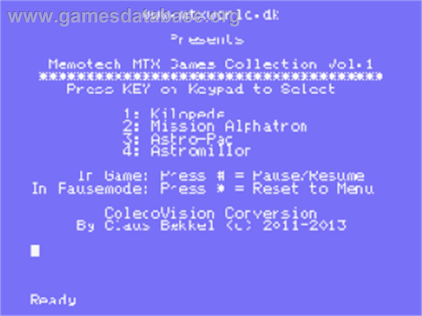 Memotech MTX Series - Games Collection Vol.1 - Coleco Vision - Artwork - In Game