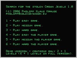 Title screen of Search for the Stolen Crown Jewels on the Coleco Vision.