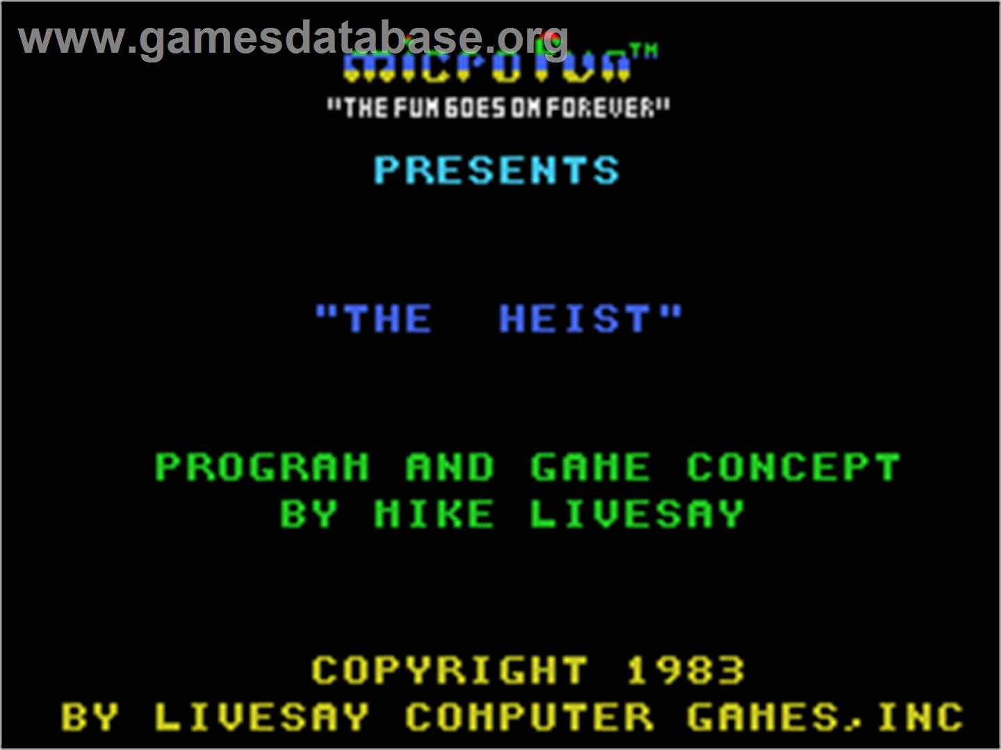 Heist - Coleco Vision - Artwork - Title Screen