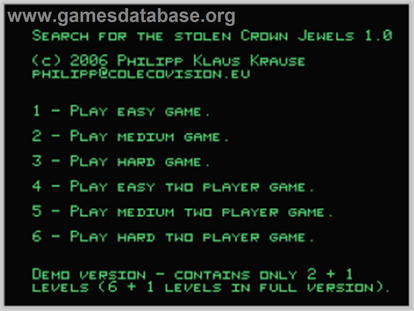 Search for the Stolen Crown Jewels - Coleco Vision - Artwork - Title Screen