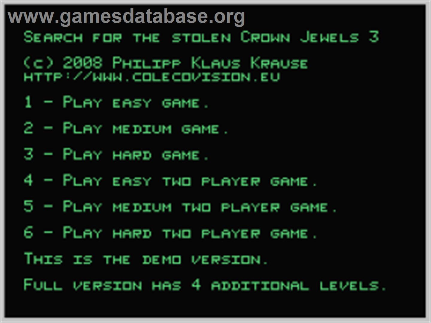 Search for the Stolen Crown Jewels 3 - Coleco Vision - Artwork - Title Screen