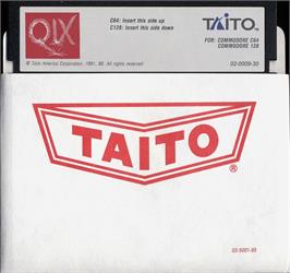 Cartridge artwork for Qix on the Commodore 128.