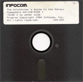 Cartridge artwork for The Hitchhiker's Guide to the Galaxy on the Commodore 128.