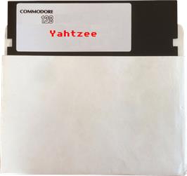 Cartridge artwork for Yahtzee on the Commodore 128.