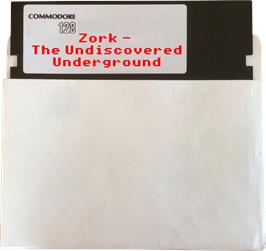 Cartridge artwork for Zork: The Undiscovered Underground on the Commodore 128.