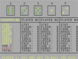 In game image of Dice Poker on the Commodore 128.