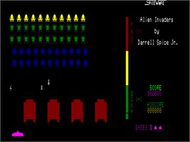 In game image of Invaders 128 on the Commodore 128.