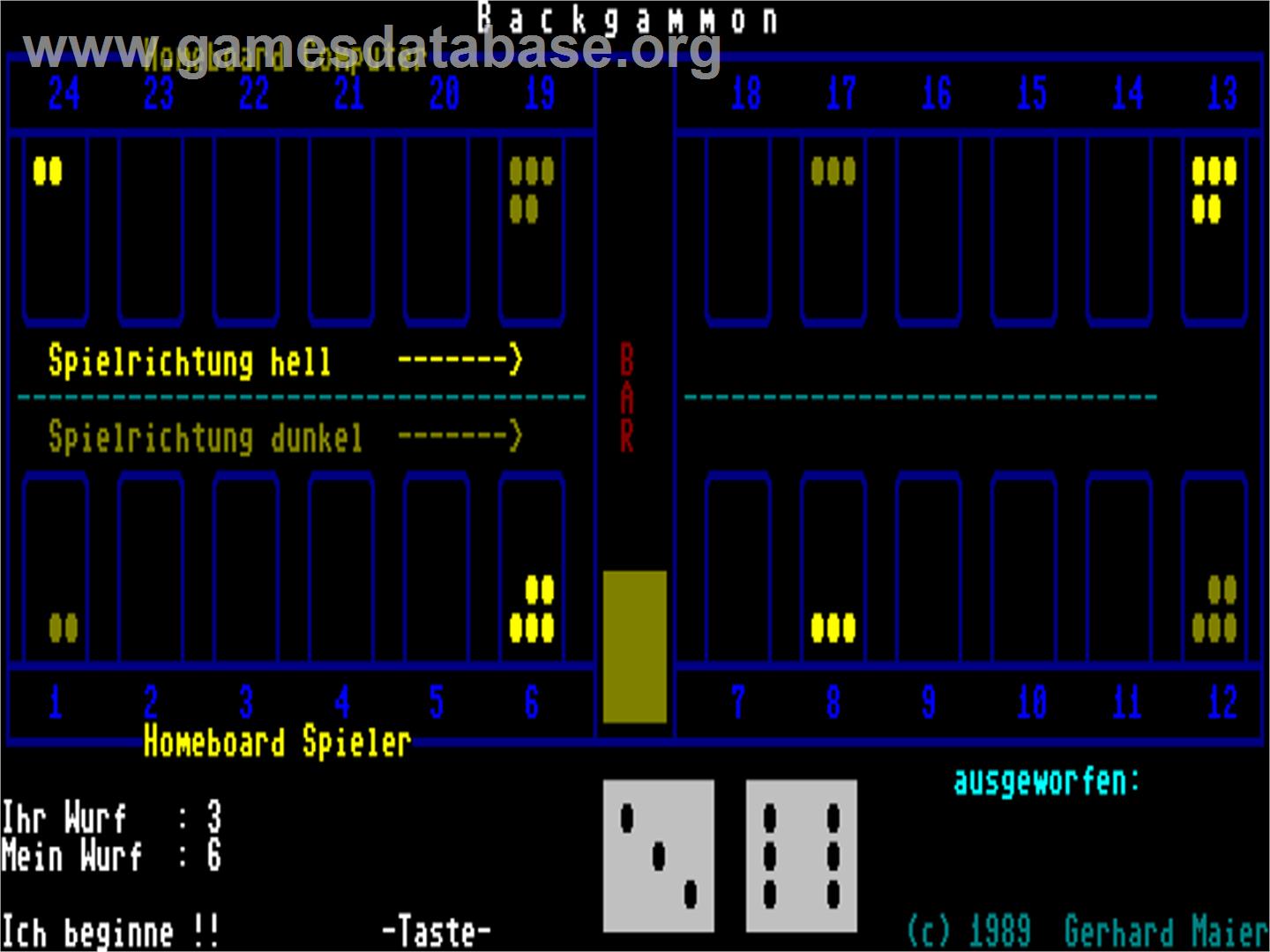 Backgammon - Commodore 128 - Artwork - In Game