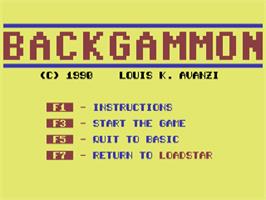 Title screen of Backgammon on the Commodore 128.