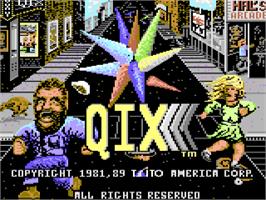 Title screen of Qix on the Commodore 128.
