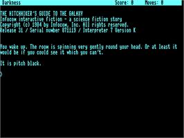Title screen of The Hitchhiker's Guide to the Galaxy on the Commodore 128.