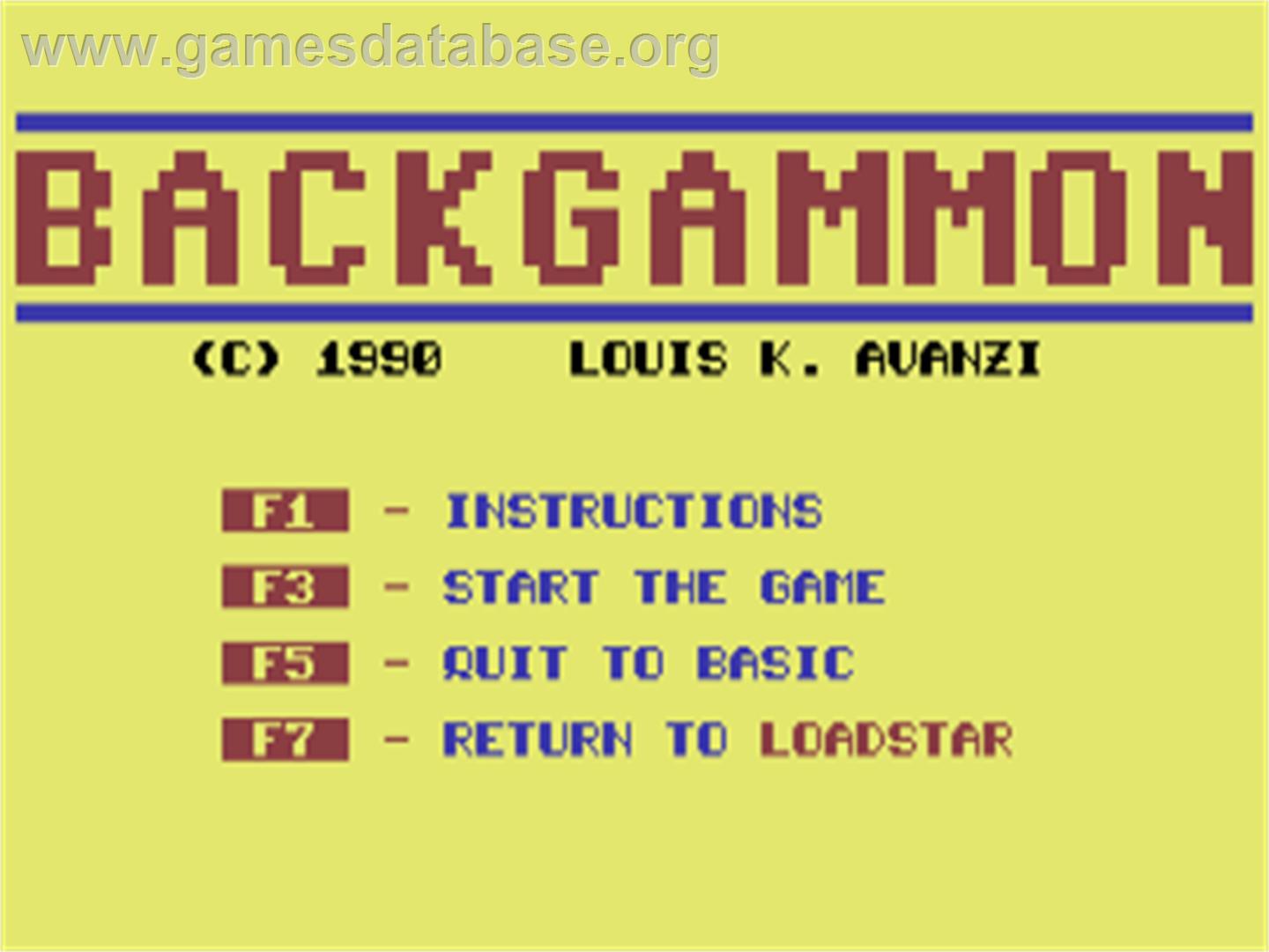 Backgammon - Commodore 128 - Artwork - Title Screen