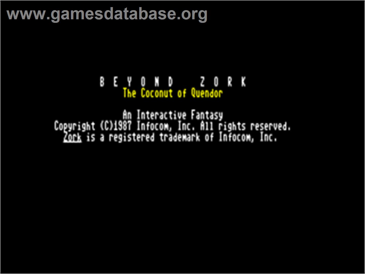 Beyond Zork: The Coconut of Quendor - Commodore 128 - Artwork - Title Screen