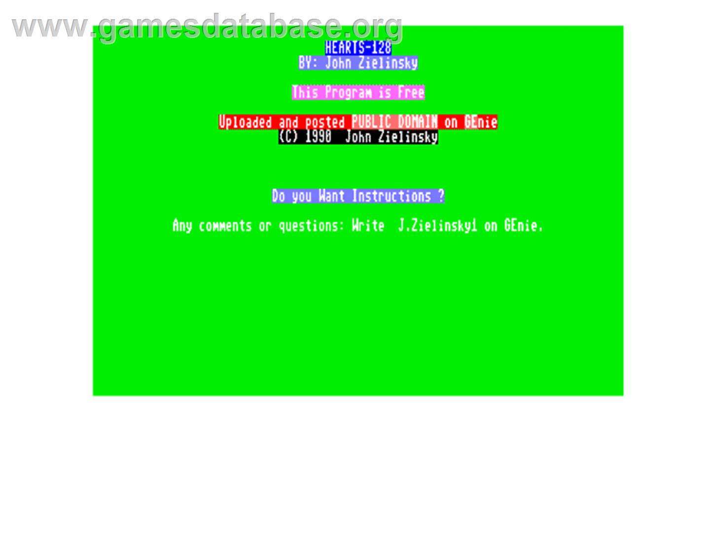 Hearts - Commodore 128 - Artwork - Title Screen