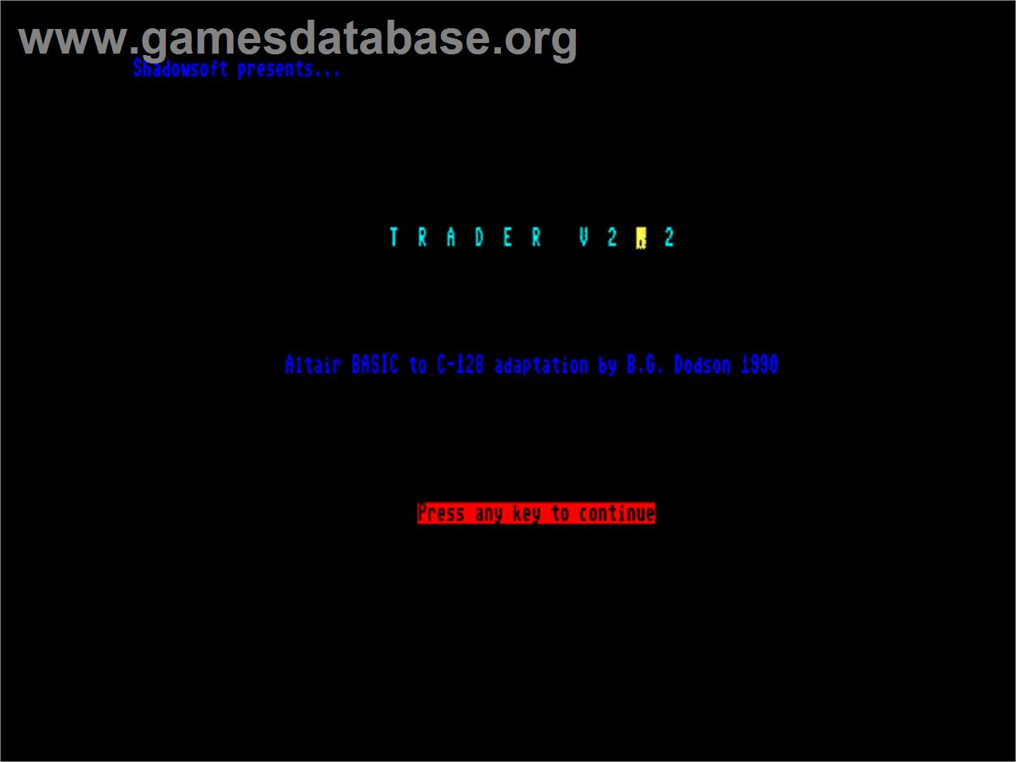 Trader - Commodore 128 - Artwork - Title Screen