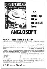 Advert for Droids (Chris Yates) on the Commodore 64.